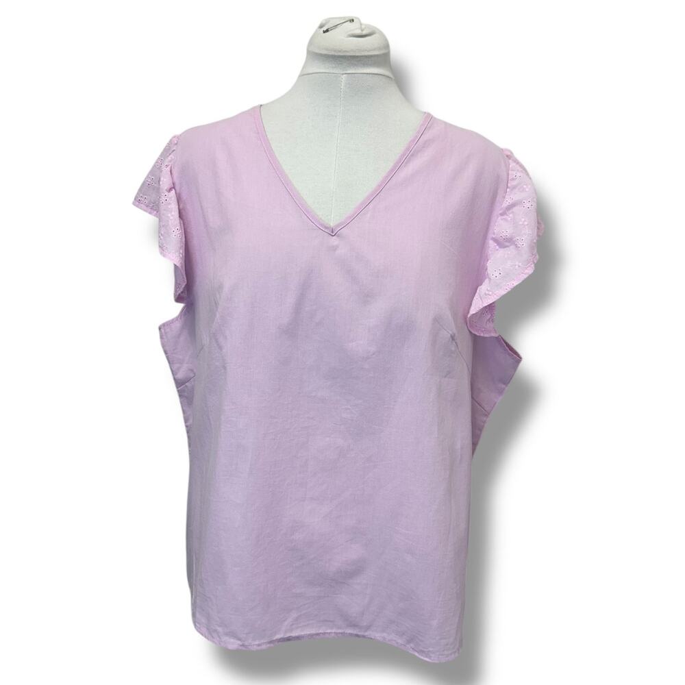 Shein Curve Women’s V Neck Eyelet Cap Sleeve Blouse, Pink, size 3XL